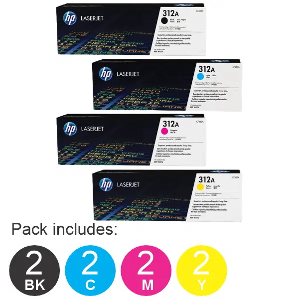 8 Pack HP #312A (1BK,1C,1M,1Y) Toner Cartridge