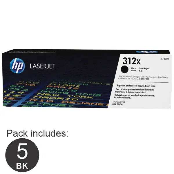 5 x HP #312X Black Toner Cartridge CF380X