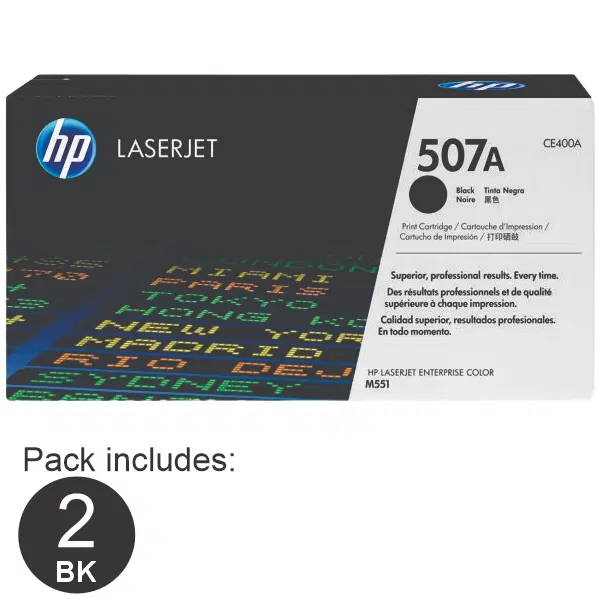 2 x HP #507A Black Toner Cartridge CE400A
