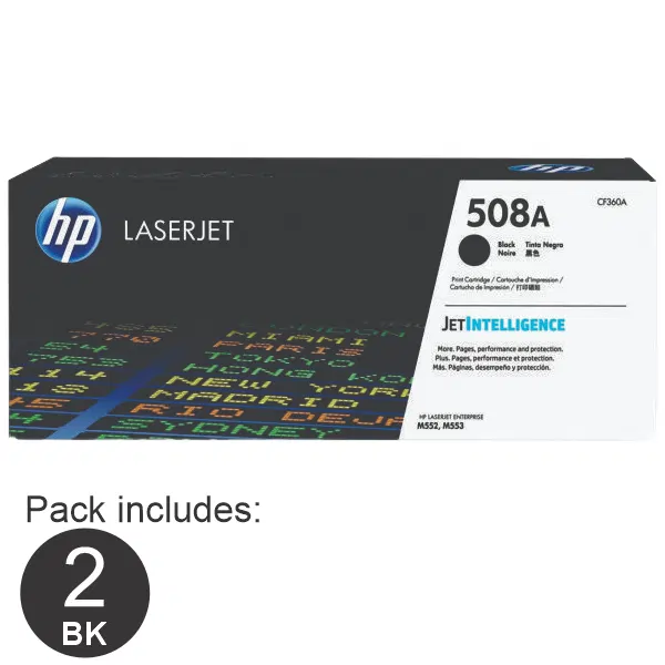 2 x HP #508A Black Toner Cartridge CF360A