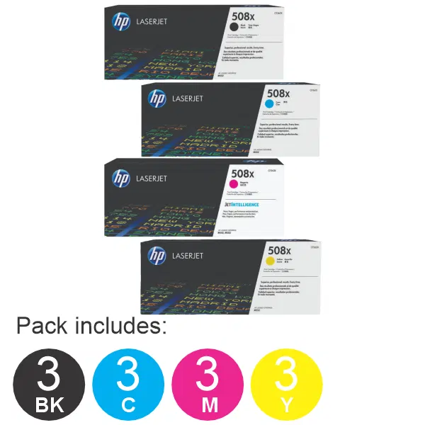 12 Pack HP #508X (1BK,1C,1M,1Y) Toner Cartridge