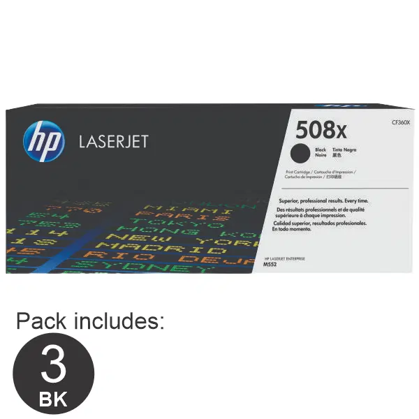 3 x HP #508X Black Toner Cartridge CF360X