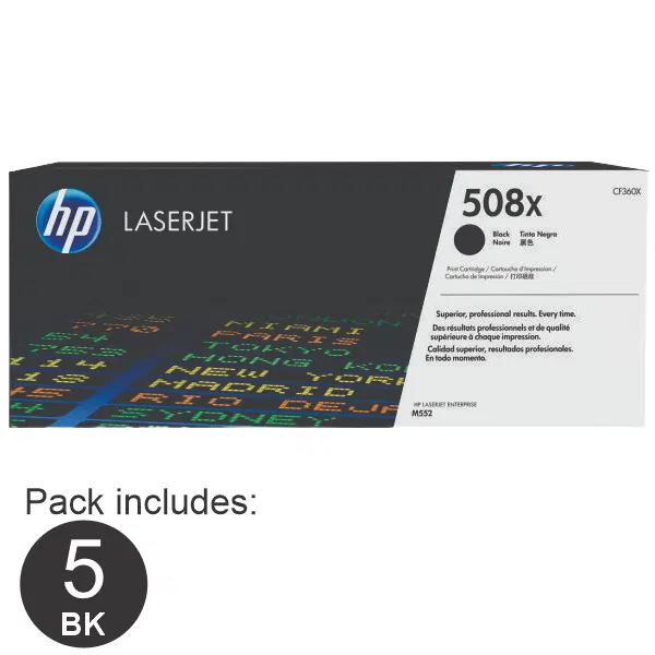 5 x HP #508X Black Toner Cartridge CF360X