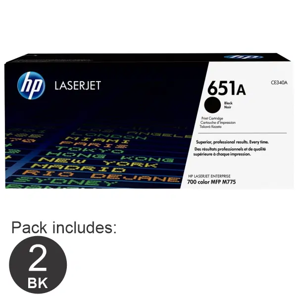 2 x HP #651A Black Toner Cartridge CE340A