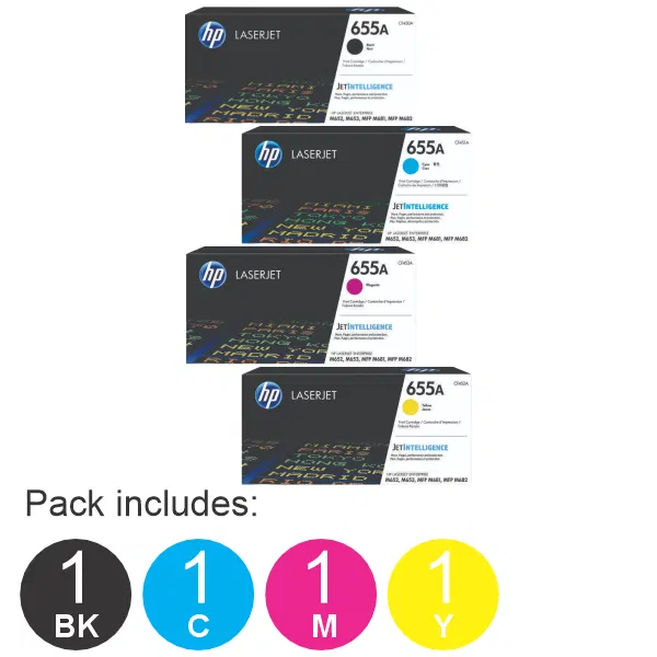 4 Pack HP #655A (1BK,1C,1M,1Y) Toner Cartridge