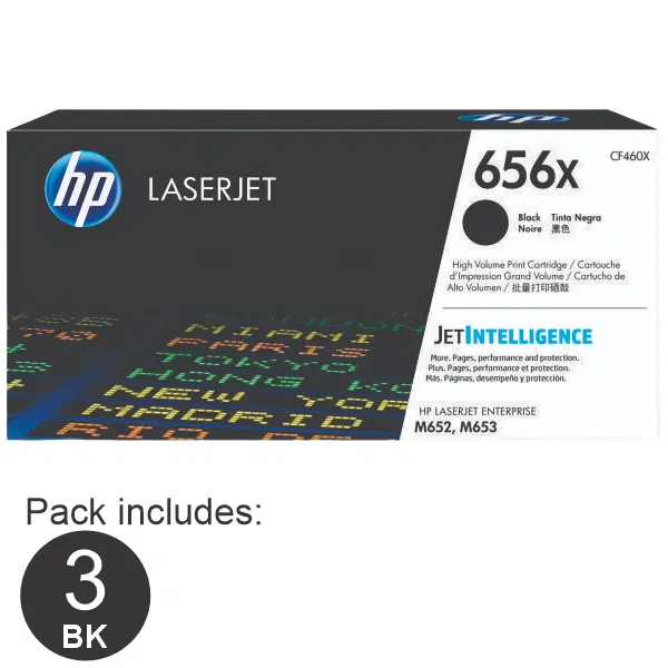 3 x HP #656X Black Toner Cartridge CF460X