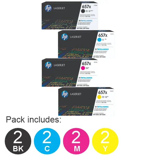 8 Pack HP #657X (1BK,1C,1M,1Y) Toner Cartridge