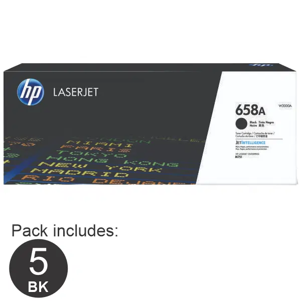 5 x HP #658A Black Toner Cartridge W2000A