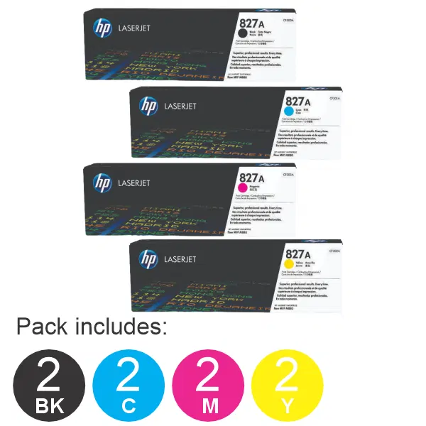 8 Pack HP #827A (1BK,1C,1M,1Y) Toner Cartridge