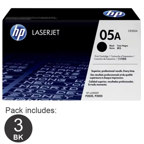 3 x HP #05A Black Toner Cartridge CE505A