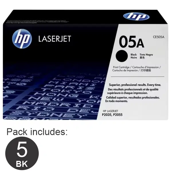 5 x HP #05A Black Toner Cartridge CE505A
