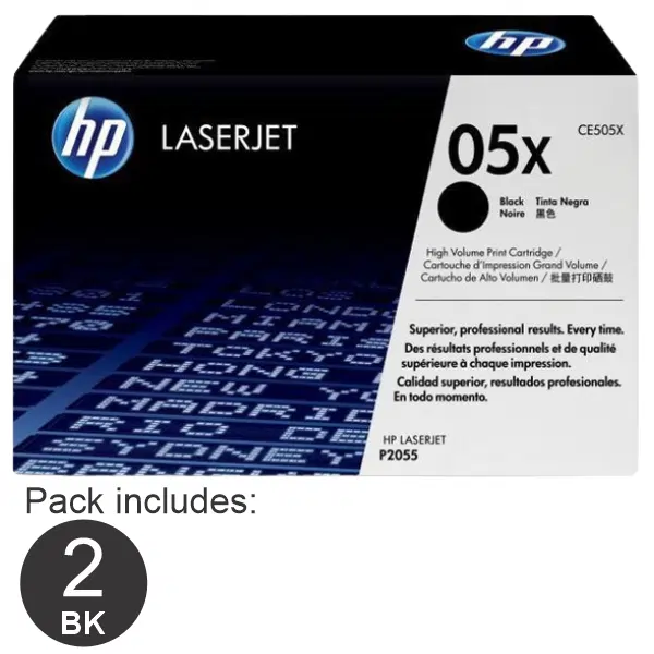 2 x HP #05X Black Toner Cartridge CE505X