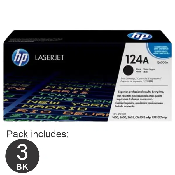 3 x HP #124A Black Toner Cartridge Q6000A