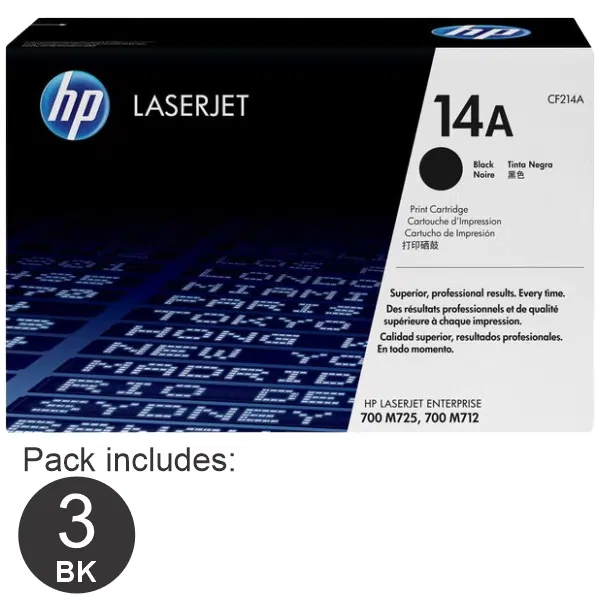 3 x HP #14A Black Toner Cartridge CF214A