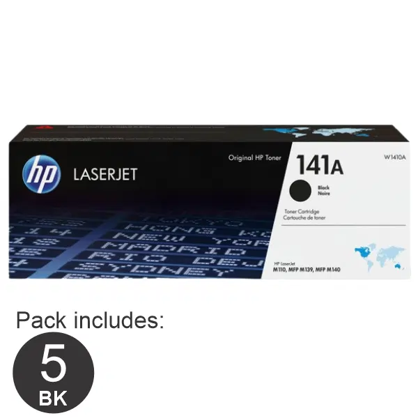 5 x HP #141A Black Toner Cartridge W1410A