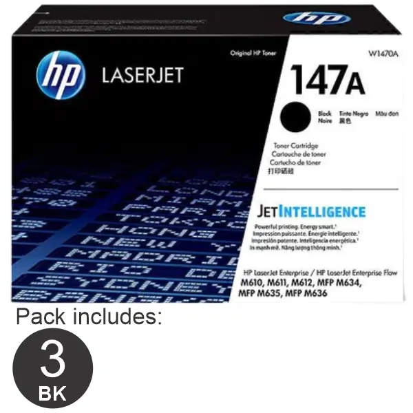 3 x HP #147A Black Toner Cartridge W1470A