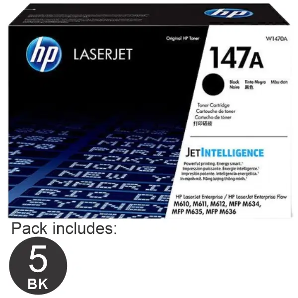 5 x HP #147A Black Toner Cartridge W1470A