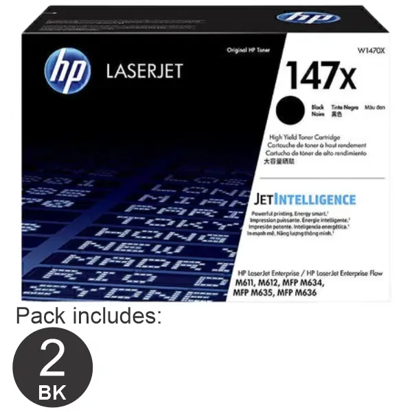 2 x HP #147X Black Toner Cartridge W1470X