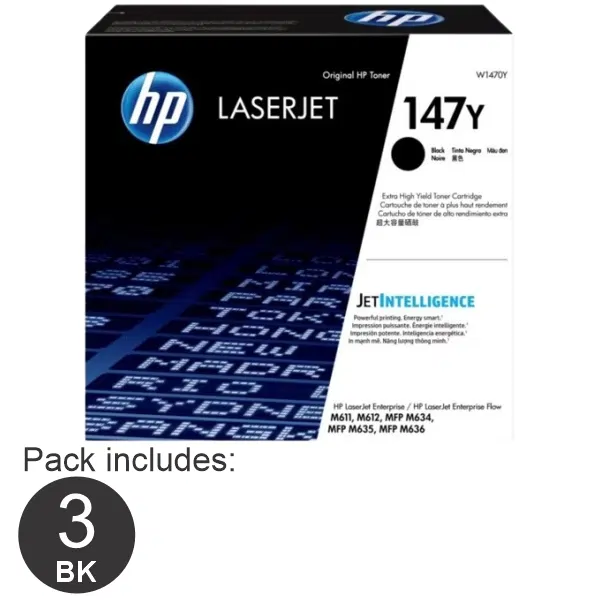 3 x HP #147Y Black Toner Cartridge W1470Y