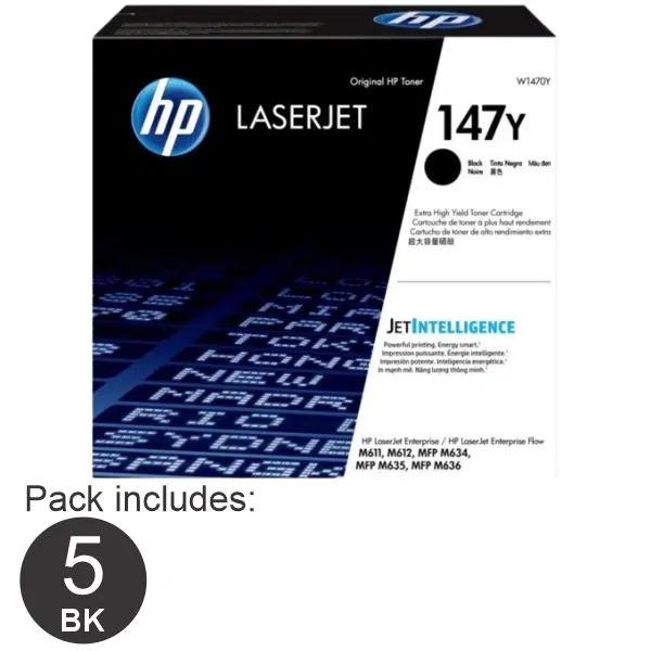 5 x HP #147Y Black Toner Cartridge W1470Y