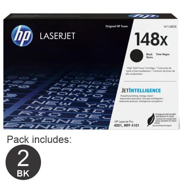 2 x HP #148X Black Toner Cartridge W1480X