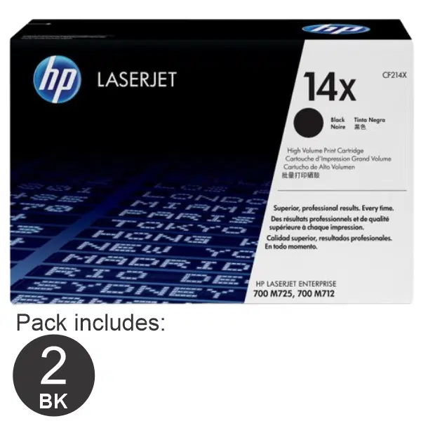 2 x HP #14X Black Toner Cartridge CF214X
