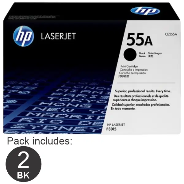 2 x HP #55A Black Toner Cartridge CE255A