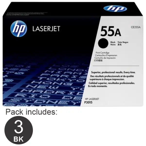 3 x HP #55A Black Toner Cartridge CE255A
