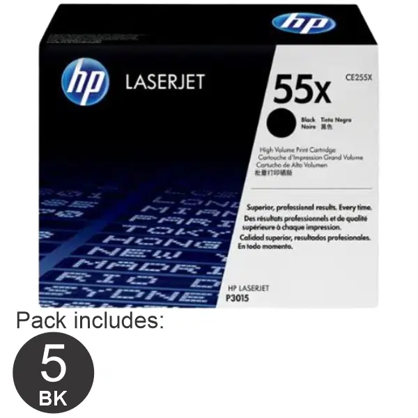 5 X HP #55X Black Toner Cartridge CE255X