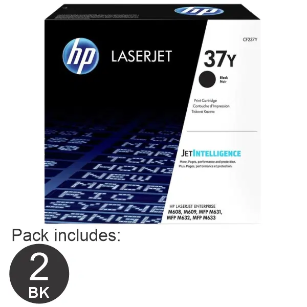 2 x HP #37Y Black Toner Cartridge CF237Y