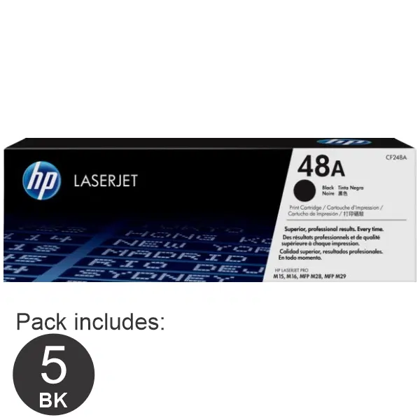 5 x HP #48A Black Toner Cartridge CF248A