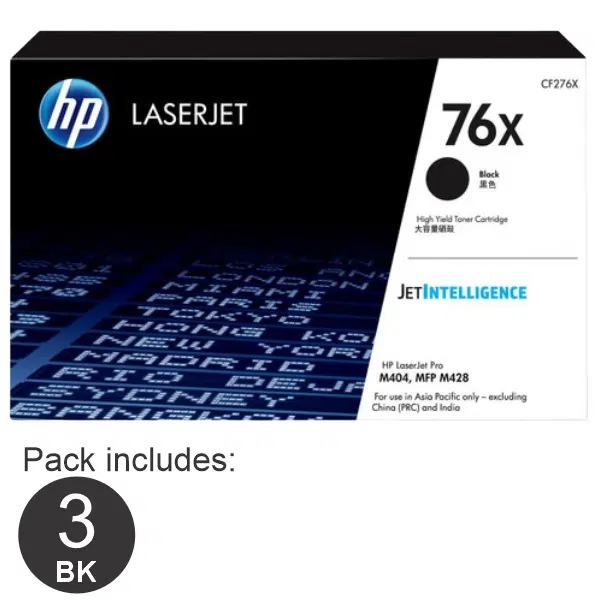 3 x HP #76X Black Toner Cartridge CF276X