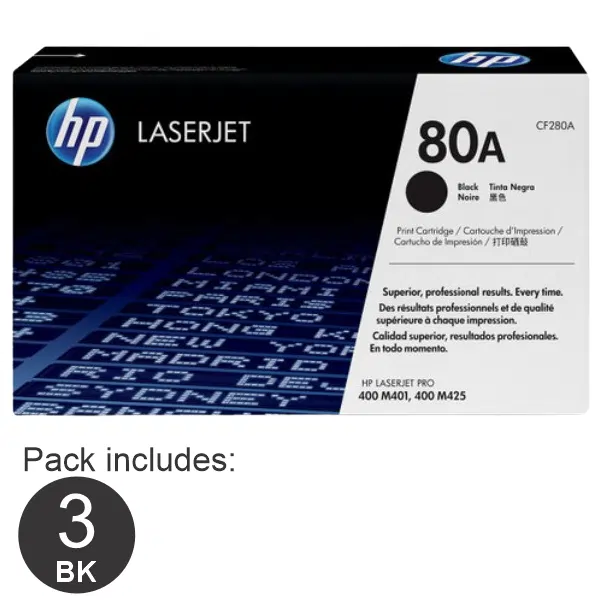3 x HP #80A Black Toner Cartridge CF280A