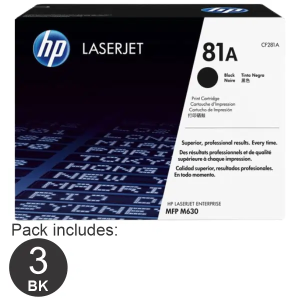 3 x HP #81A Black Toner Cartridge CF281A