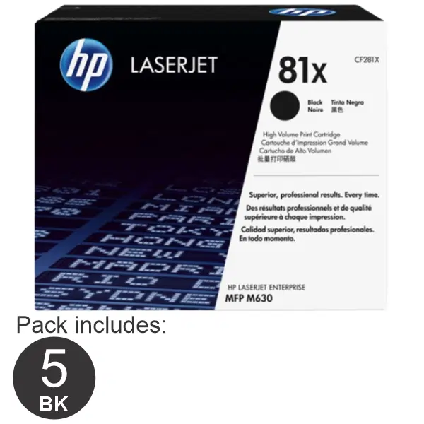 5 x HP #81X Black Toner Cartridge CF281X