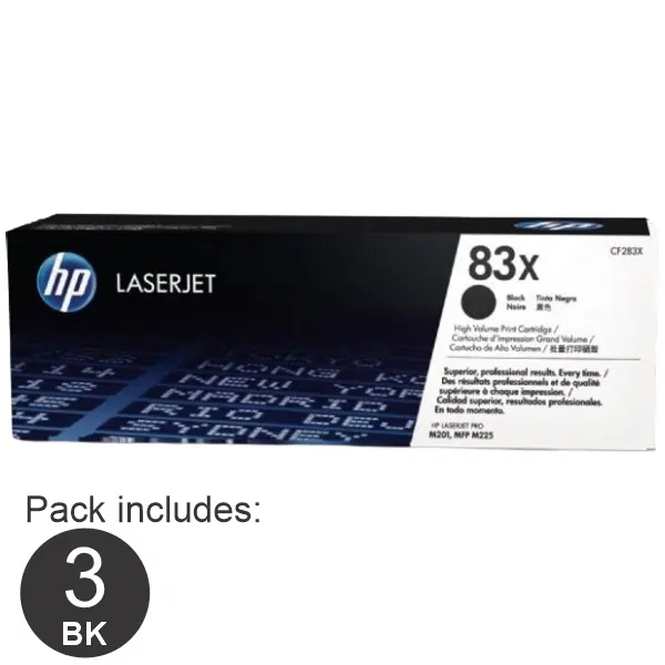 3 x HP #83X Black Toner Cartridge CF283X