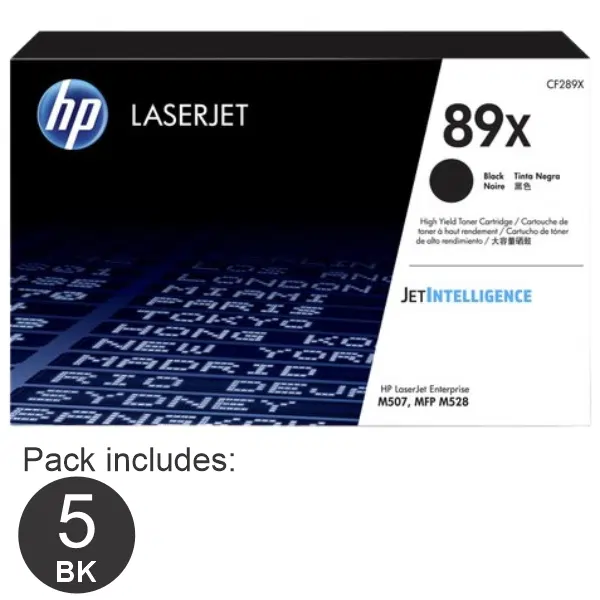 5 x HP #89X Black Toner Cartridge CF289X