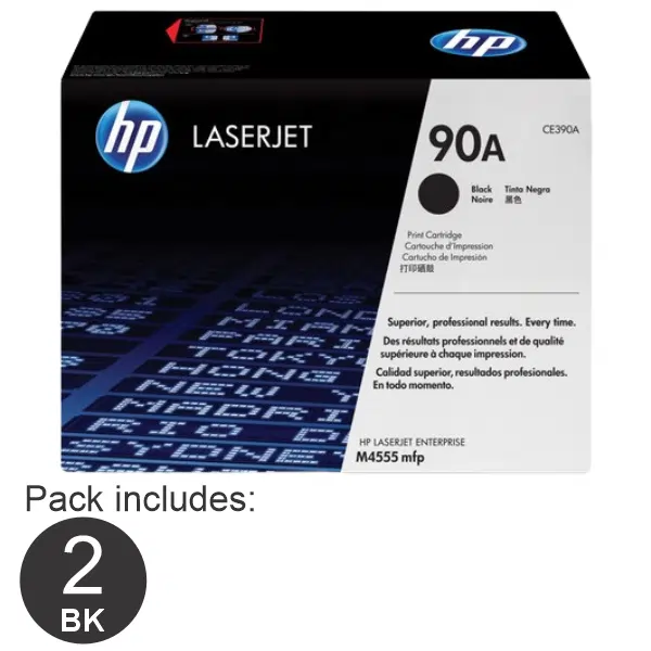 2 x HP #90A Black Toner Cartridge CE390A