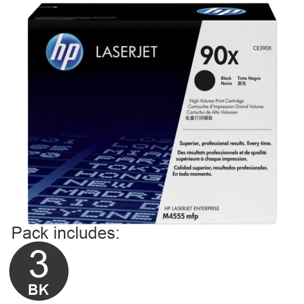 3 x HP #90X Black Toner Cartridge CE390X