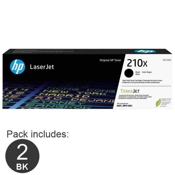 2 x HP #210X Black Toner Cartridge W2100X