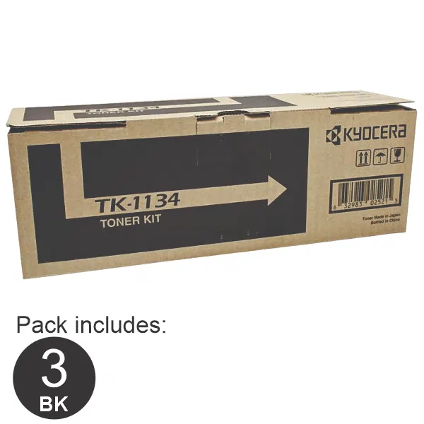 3 x Kyocera TK1134 Black Toner Cartridge TK-1134