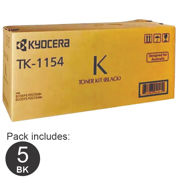 5 x Kyocera TK1154 Black Toner Cartridge TK-1154