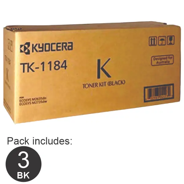 3 x Kyocera TK1184 Black Toner Cartridge TK-1184