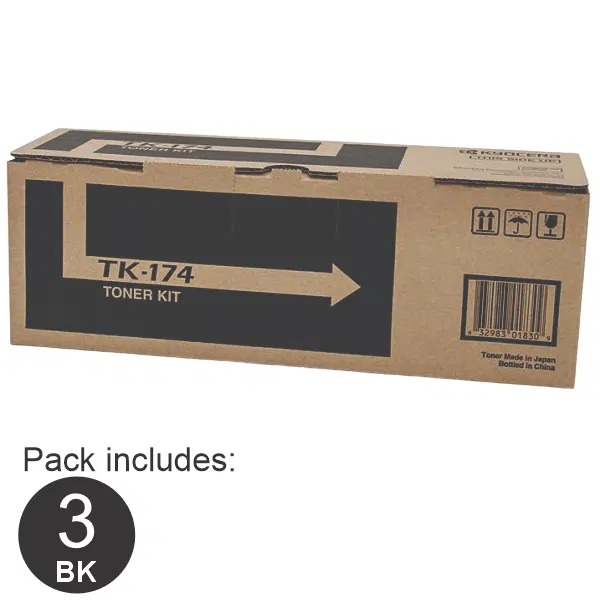 3 x Kyocera TK174 Black Toner Cartridge TK-174