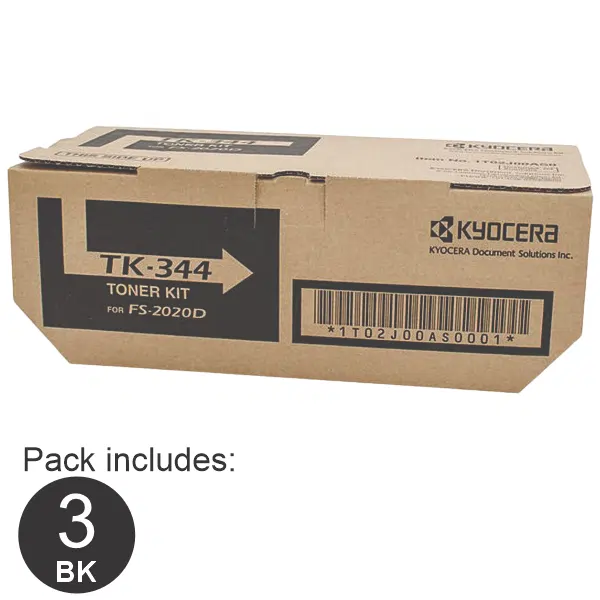 3 x Kyocera TK344 Black Toner Cartridge TK-344
