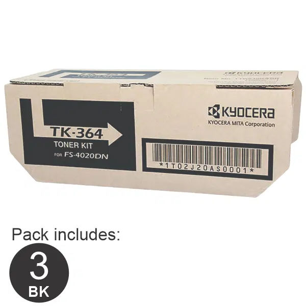 3 x Kyocera TK364 Black Toner Cartridge TK-364