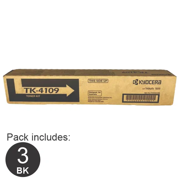 3 x Kyocera TK4109 Black Toner Cartridge TK-4109