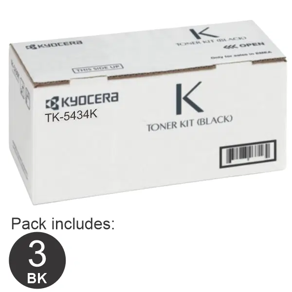 3 x Kyocera TK5434 Black Toner Cartridge TK-5434K