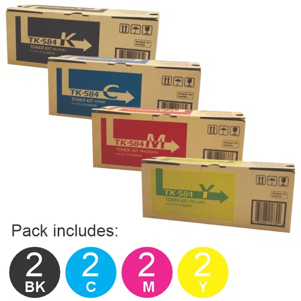 8 Pack Kyocera TK584 (1BK,1C,1M,1Y) Toner Cartridges