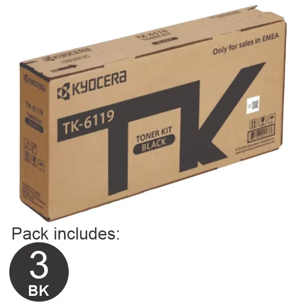 3 x Kyocera TK6119 Black Toner Cartridge TK-6119